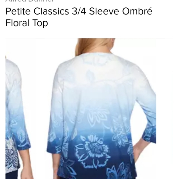 Alfred Dunner Spring Classic Ombre Floral Print Pintuck top with 3/4 Sleeve - Picture 3 of 6